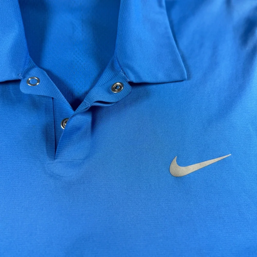 Nike Tiger Woods Collection Golf Polo‎ Blue Dri-Fit Snap Button Mens Small